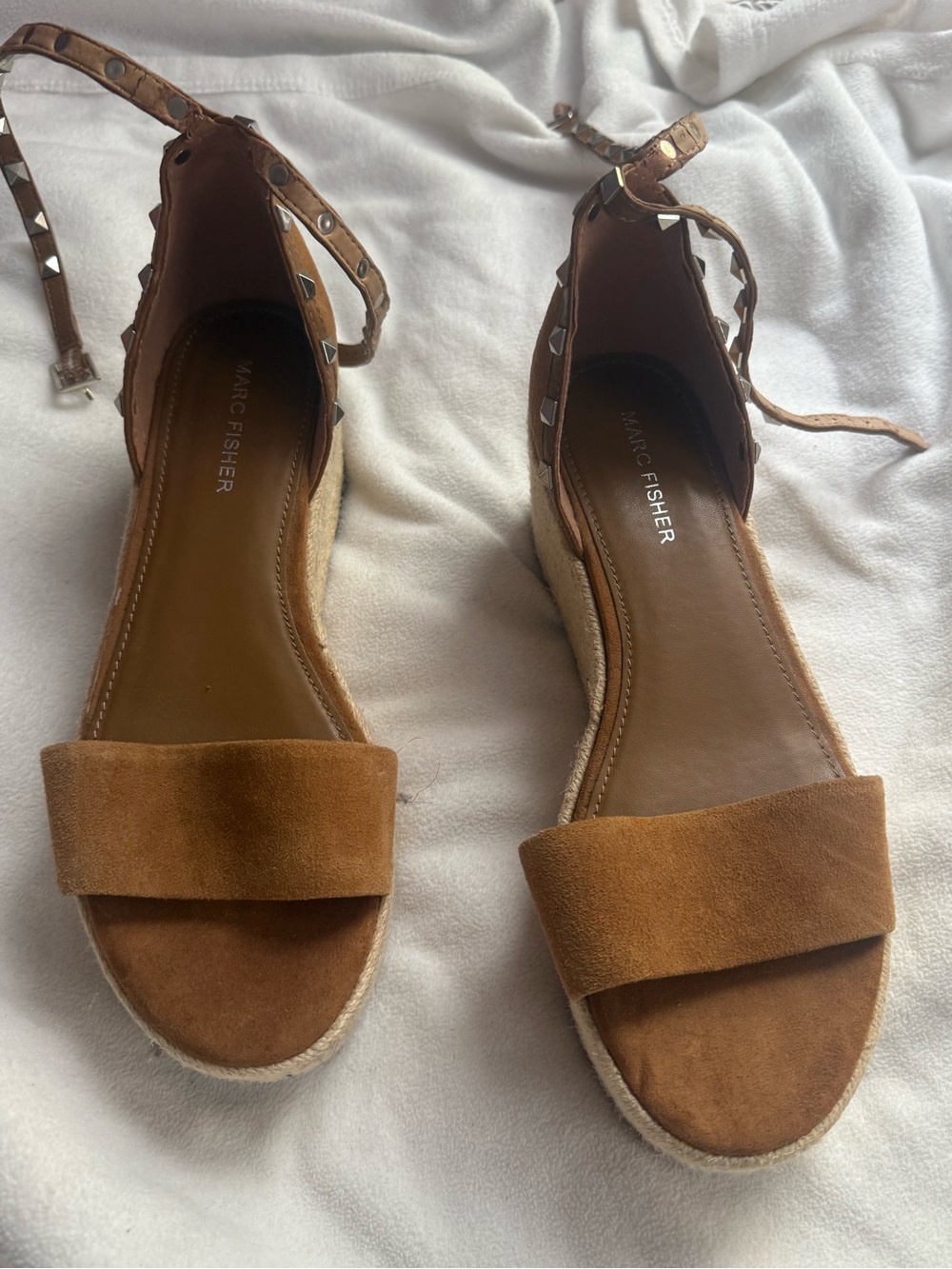 Marc Fisher light Brown Suede Ankle-Strap Espadrille Sandals